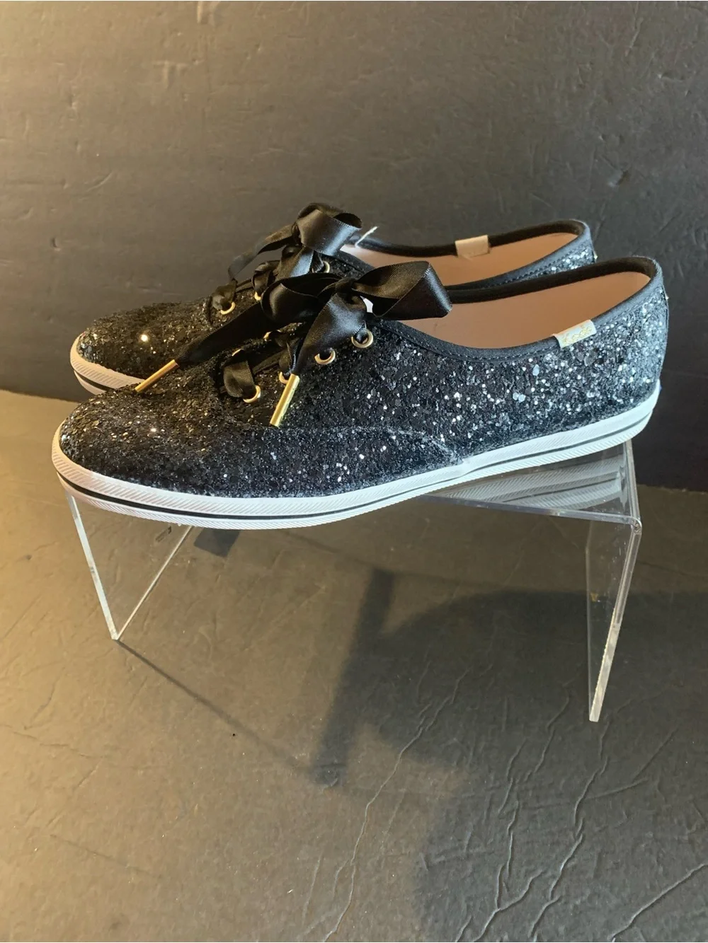 KEDS x KATE SPADE Women's 7.5 Black Glitter Lace-Up Low Top Sneakers